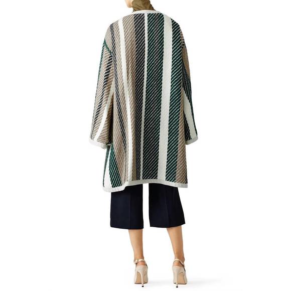 SEE BY CHLOE oversize stripe blanket coat in green - Picture 3 of 4